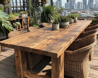 Solid Oak Live Edge Dining Table, Rustic Scandinavian Farmhouse Furniture