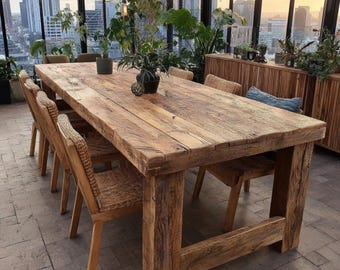 Solid Oak Live Edge Dining Table, Rustic Farmhouse Kitchen Furniture