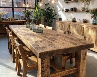 Custom Live Edge Solid Oak Dining Table, Rustic Farmhouse Furniture