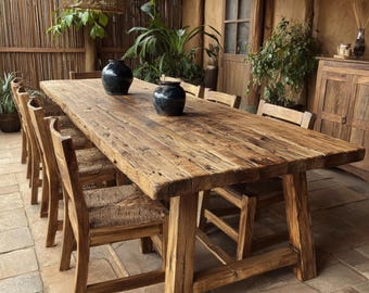 Solid Walnut Kitchen Table, Handmade Live Edge Dining Furniture, Rustic Farmhouse Wood Table Design