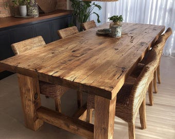 Custom Rustic Dining Table, Solid Walnut Live Edge Furniture, Handmade Kitchen Table Farmhouse Style