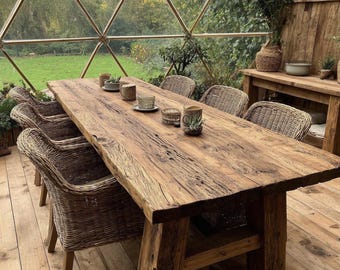 Handmade Solid Oak Live Edge Dining Table, Rustic Scandinavian Modern Kitchen Furniture