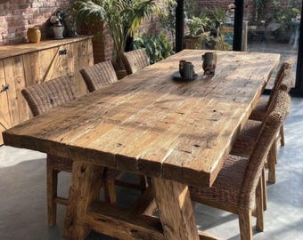 Solid Oak Live Edge Dining Table, Rustic Farmhouse Handmade Custom Design