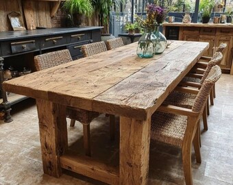 Handmade Solid Oak Live Edge Dining Table, Rustic Scandinavian Furniture