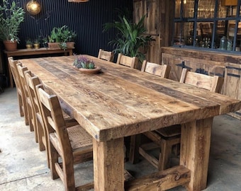 Custom Live Edge Oak Dining Table, Rustic Farmhouse Kitchen Furniture