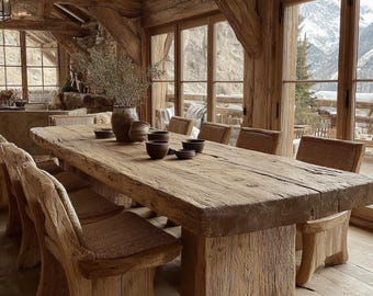 Handmade Live Edge Oak Dining Table, Rustic Farmhouse Slab Kitchen Furniture