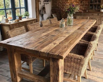 Custom Live Edge Oak Dining Table, Handmade Farmhouse Kitchen Furniture