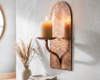 Handcrafted Hammered Copper Wall Candle Sconce , Rustic Artisan Taper Holder, Antique Metal Candleholder, Vintage Moroccan Handmade Decor