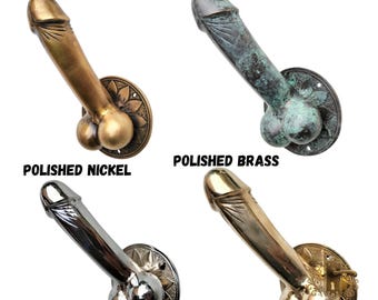 Maniglia per porta a forma di pene in ottone da 6", maniglia per porta originale a forma di pene, statuetta in ottone unica, pomello per porta divertente, decorazione per porta originale