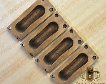 Set of 4 Baldwin Solid Brass Flush Pulls 3.8", Sliding Door Knob, Drawer Handle, Heavy Duty Brass Hardware