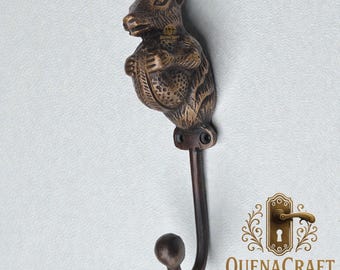 Vintage Antik Eichhörnchen Walnusskopf Massivem Messing Haken, Tier Wandhalterung Mantel & Hut Kleiderbügel