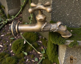 6,02 "Vintage antiker dekorativer Messingwasserhahn, Badezimmer, Badewanne, Küche & Gartenhahn