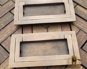 3.74" Vintage Solid Brass Flush Ring Pull, Cabinet Drawer Door Handle H.025