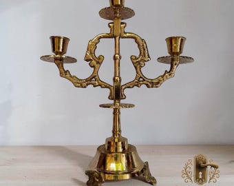 3-Loch Vintage Messing Kerzenhalter, Eleganter Kerzenständer aus Messing für die Inneneinrichtung