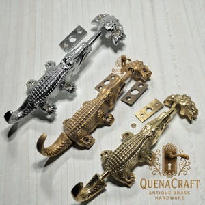 ヴィンテージ 6.25インチ クロコダイル ゲートドアラッチ、アンティーク ソリッドブラス ドアセーフラッチ金具