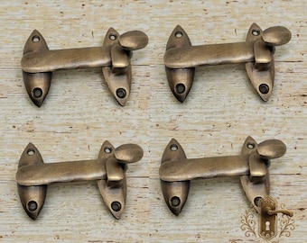 4X Antique Solid Brass Latch Hooks, Country Western Gate & Door Locks