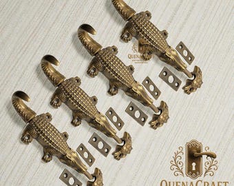 4X Antike 6,25 "Krokodil Tor Türriegel, antike massive Messing Tür sicher Riegel Hardware