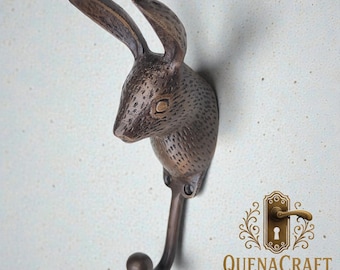 15 cm Antike Kaninchen-Kopf-Haken Kleiderbügel, Massiv Messing Vintage Mantel Hut Haken