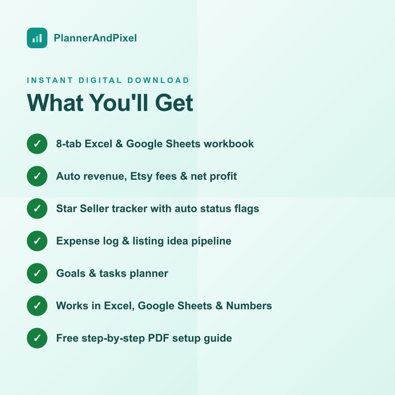 Etsy Shop Planner Tracker | Star Seller Sales Expense Tracker | Excel ...