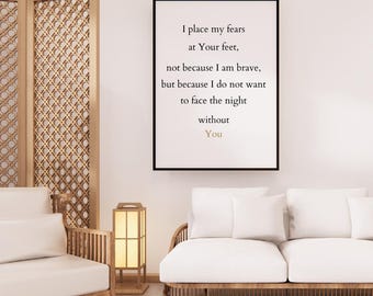 Christian Wall Art | Faith Quote Print | “I Place My Fears at Your Feet” | Neutral Minimalist Scripture Print | Printable