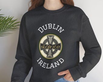 Dublin Ireland Slainte uniseks sweater, Iers sweatshirt van mooie kwaliteit voor Saint Patrick's Day, elke dag, show Irish Pride met Keltisch kruis