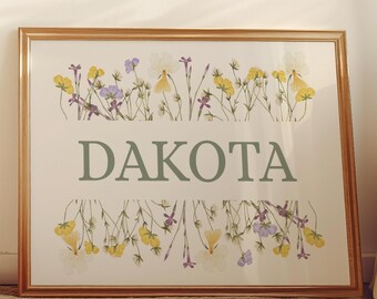 Arte de pared floral personalizado con nombre para guardería, impresión personalizada con nombre de bebé, decoración de flores silvestres para guardería, arte neutro para habitación infantil, póster imprimible