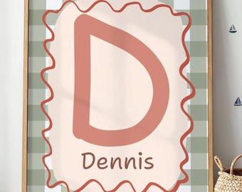 Impresión de inicial personalizada, Impresión de nombre personalizada, Letrero de nombre imprimible, Impresión de nombre inicial personalizada, Arte con nombre para guardería