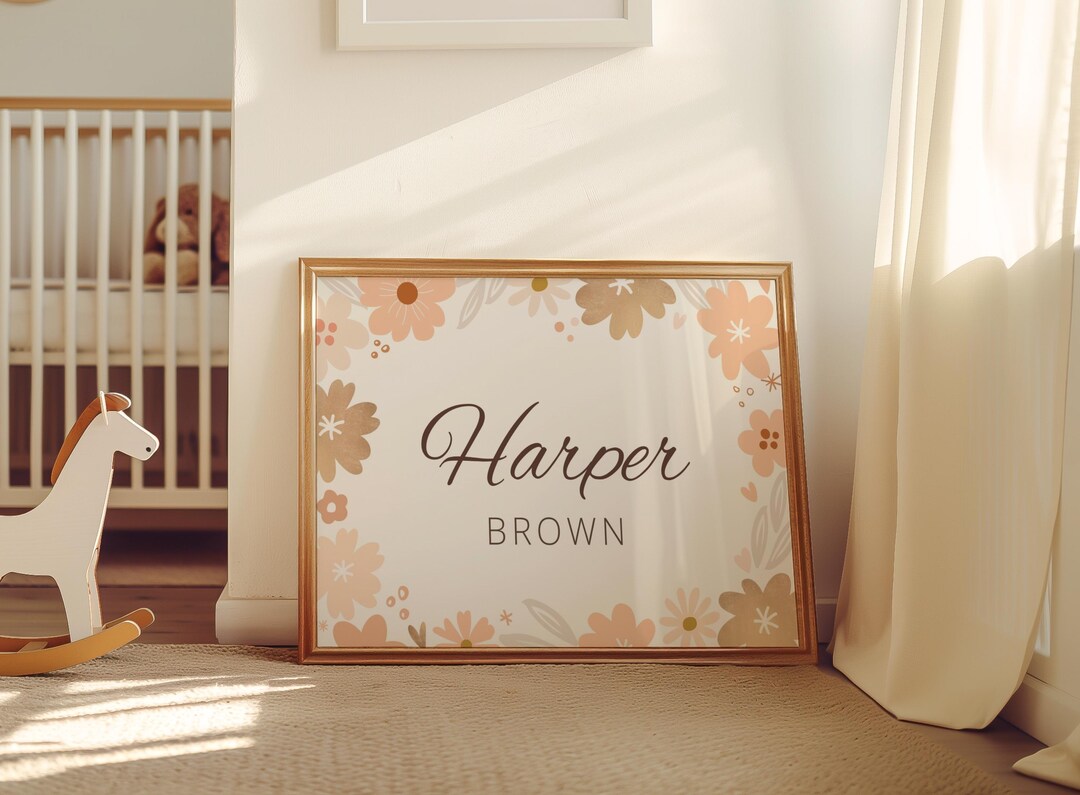 Personalized Floral Name Print, Custom Nursery Wall Art, Baby Name ...