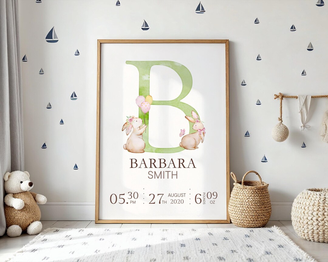 Personalized Baby Birth Poster, Custom Name and Initial Nursery Wall ...