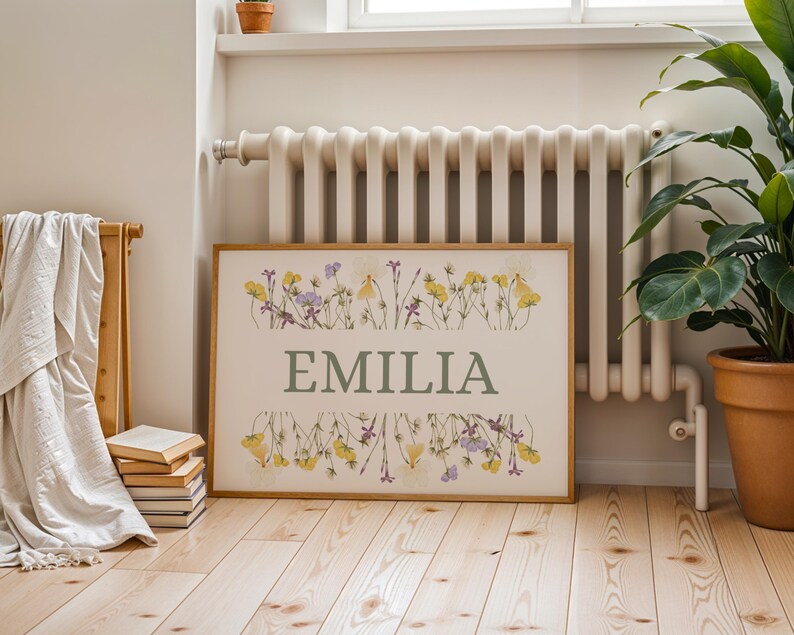 Personalized Floral Name Nursery Wall Art, Custom Baby Name Print ...