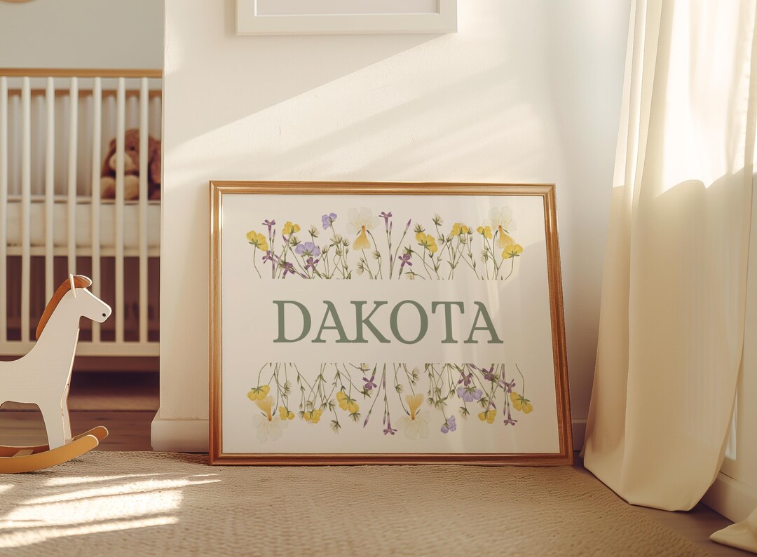 Personalized Floral Name Nursery Wall Art, Custom Baby Name Print ...