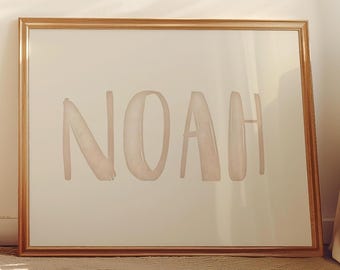 Arte de pared con nombre personalizado para guardería, póster minimalista con nombre de bebé, imprimible neutro para habitación infantil, descarga digital con nombre personalizado