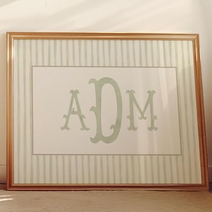 Custom Monogram Wall Art, Personalized Initials Print, Baby Nursery Decor, Kids Room Name Sign, Striped Neutral Poster, Gender Gift