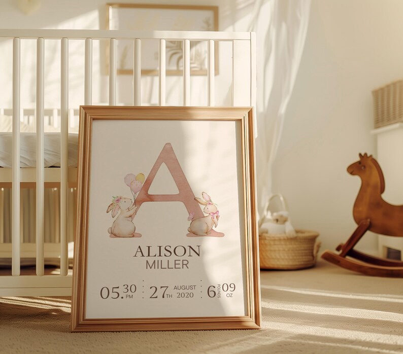 Personalized Baby Birth Poster, Custom Name and Initial Nursery Wall ...