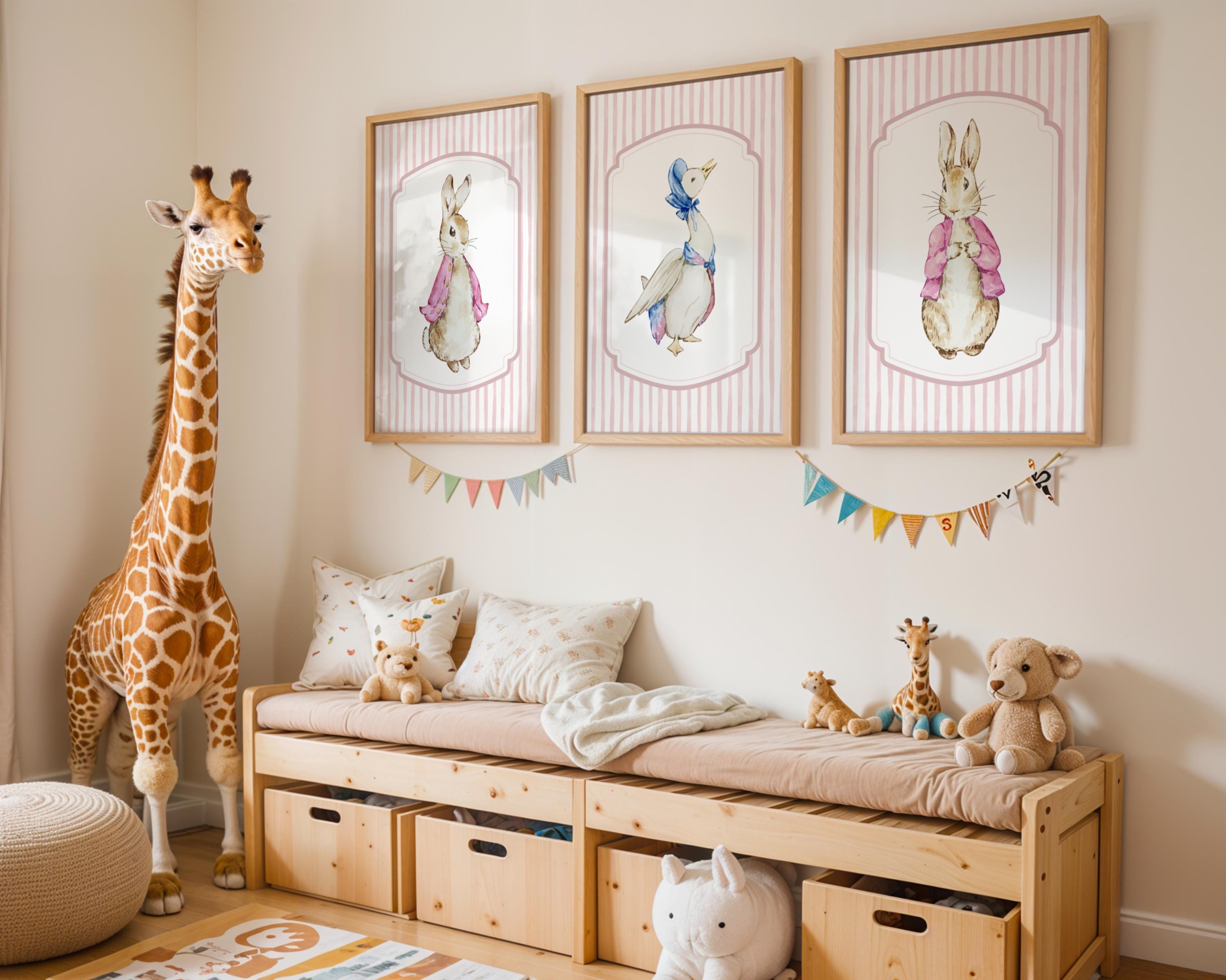 Girl Nursery Wall Art Set of 3, Vintage Bunny Prints, Beatrix Potter ...