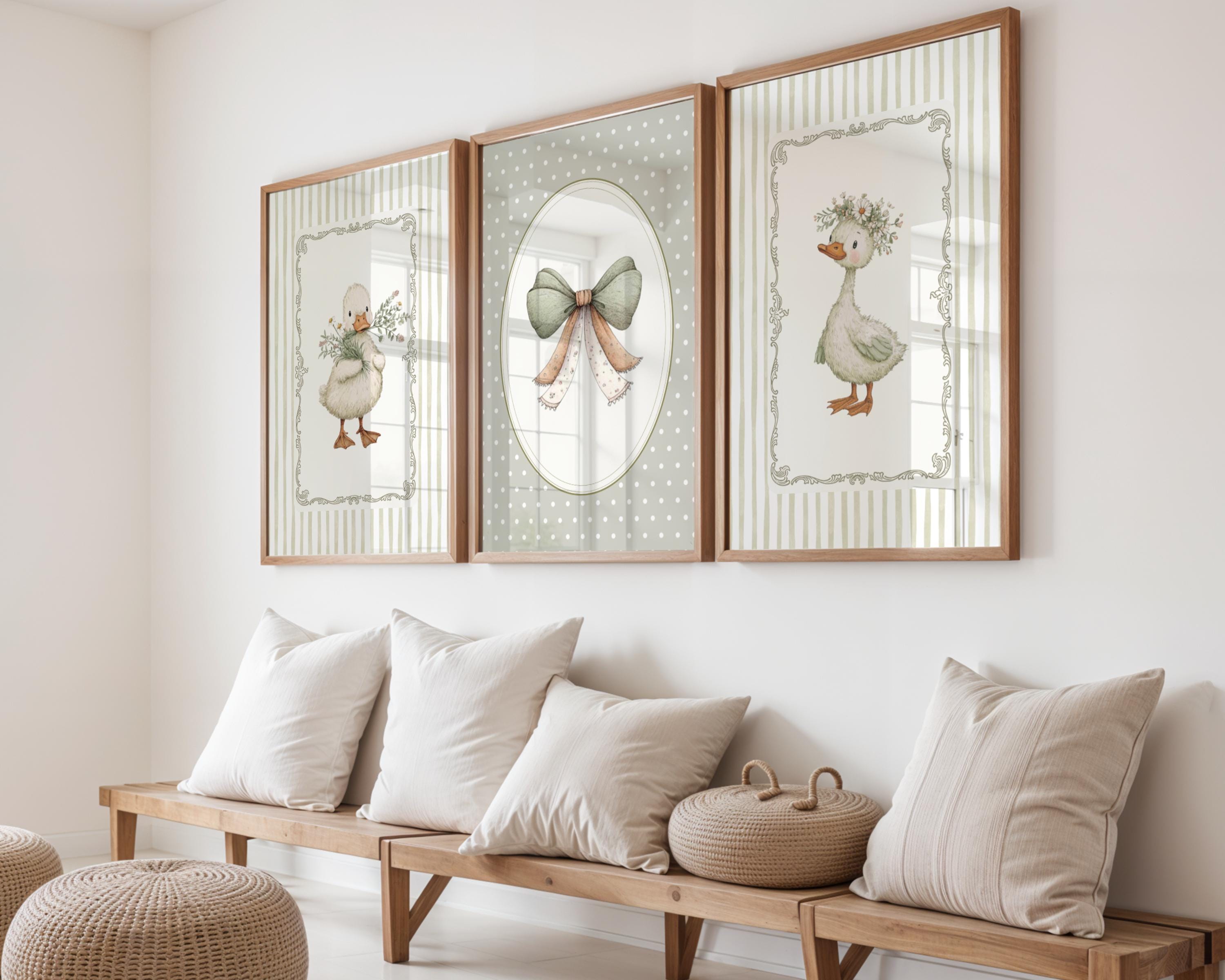 Neutral Nursery Wall Art Set of 6, Vintage Bunny Duck Floral Prints ...