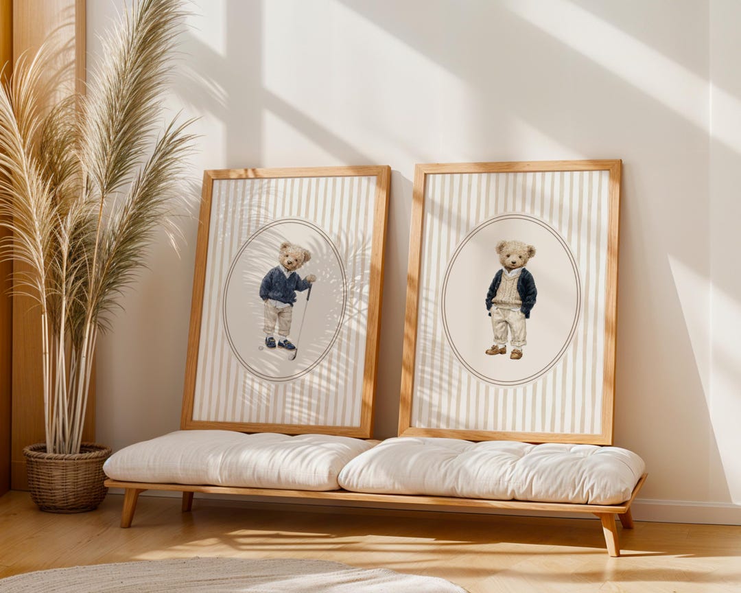 Vintage Teddy Bear Nursery Wall Art Set, Classic Boy Nursery Decor ...