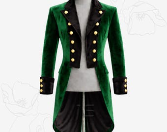 Velvet Tailcoat Jacket – Victorian Gothic Steampunk Frock Coat in Green, Men’s Vintage Cosplay Coat for Weddings