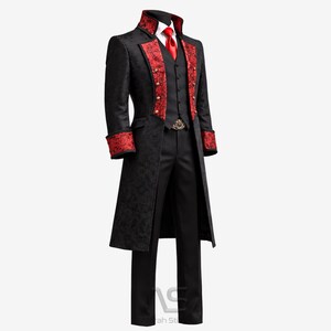 Men’s Gothic Victorian Jacquard Brocade Coat, Dracula Vampire Cosplay Tailcoat, Gothic Wedding Coat, Halloween Costume Jacket