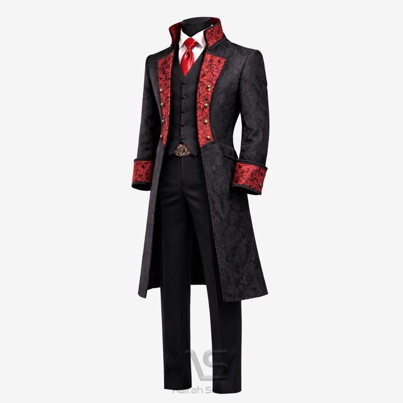 Men’s Gothic Victorian Jacquard Brocade Coat, Dracula Vampire Cosplay Tailcoat, Gothic Wedding Coat, Halloween Costume Jacket