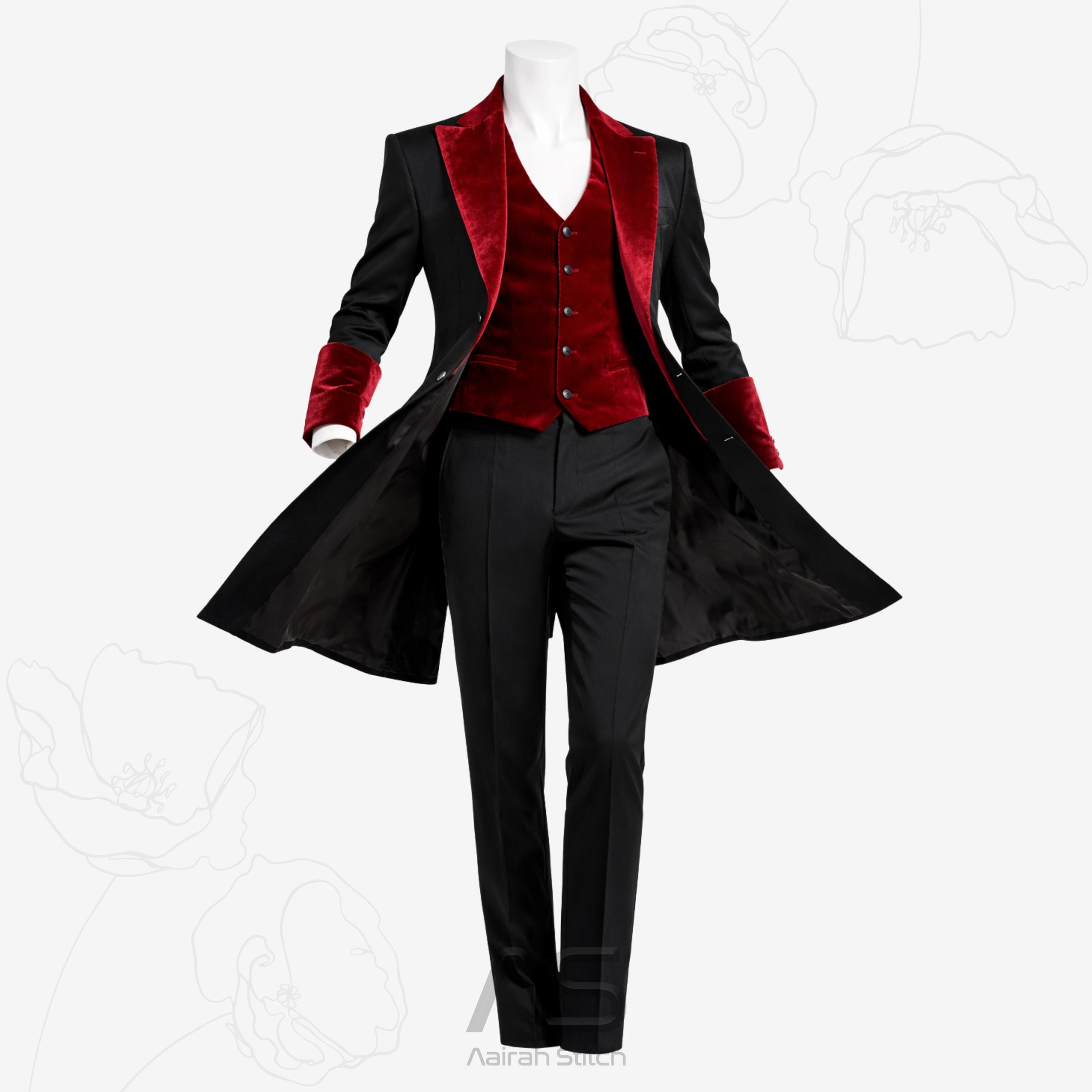 Jack Martin Mitternachtsblaue Samtjacke – Smokingjacke Mit Blumendruck – Shawl Collar – Hochzeit/Gala