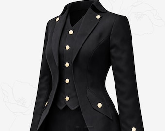Womens Ringmaster Tailcoat Jacket Gold Trim Greatest Showman Circus Costume, Steampunk Victorian Pirate Coat, Cotton Blend Halloween Cosplay