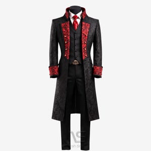 Men’s Gothic Victorian Jacquard Brocade Coat, Dracula Vampire Cosplay Tailcoat, Gothic Wedding Coat, Halloween Costume Jacket