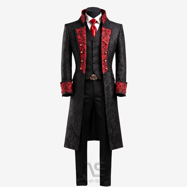 Men’s Gothic Victorian Jacquard Brocade Coat, Dracula Vampire Cosplay Tailcoat, Gothic Wedding Coat, Halloween Costume Jacket