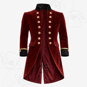 Burgundy Velvet Steampunk Tailcoat – Unisex Victorian Ringmaster Coat, Victorian Military Outfit