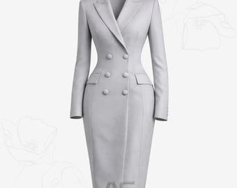 Women's Double Breasted Blazer Dress, Elegant Coat Dress Formal, Office Business Work Party Outfit
