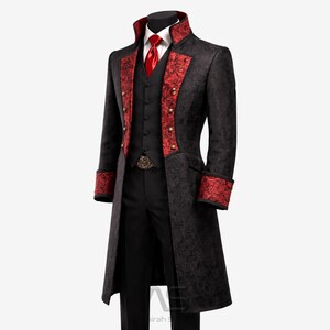 Men’s Gothic Victorian Jacquard Brocade Coat, Dracula Vampire Cosplay Tailcoat, Gothic Wedding Coat, Halloween Costume Jacket