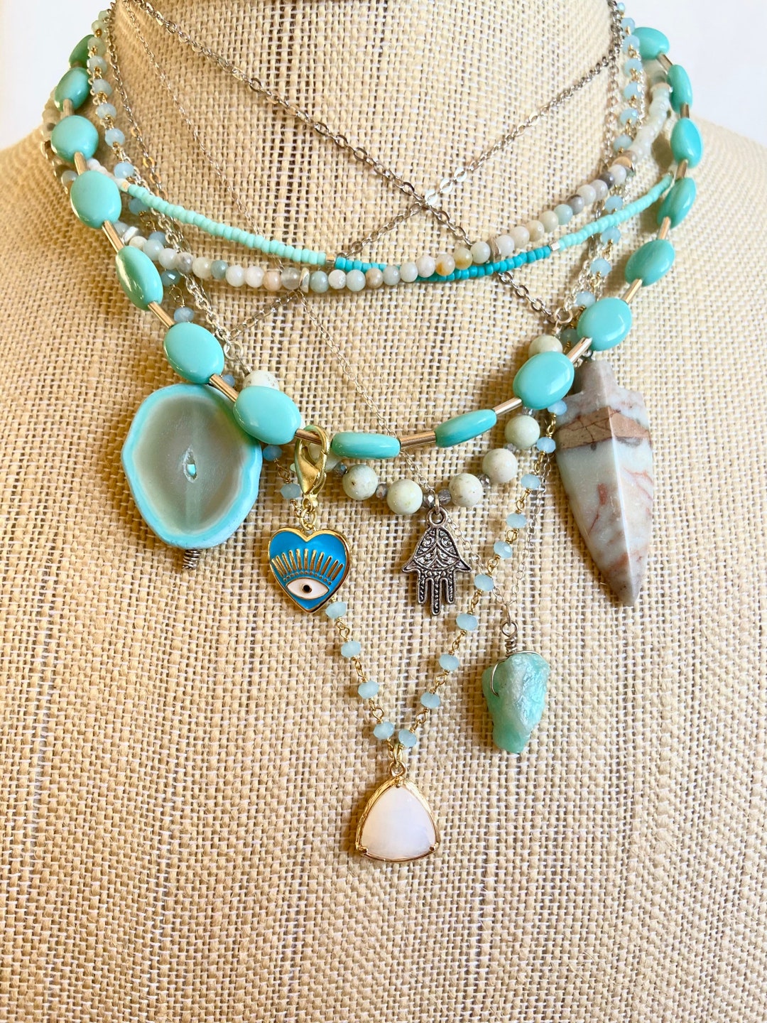 Neck Mess Gemstone and Charm Neck Mess, Blue Neckmess, Semiprecious Stone ...