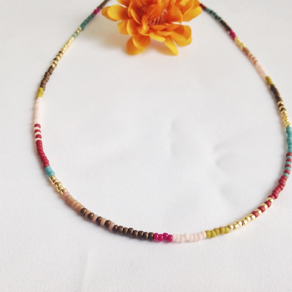 Multicolor necklace, Simple bead necklace, layering necklace, boho modern necklace, extra thin necklace Gift for her