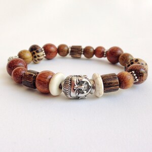 Wooden bohemian bracelet, stacking bracelet, layering bracelet, buddha head bracelet, boho bead bracelet, chunky bead bracelet, tibet